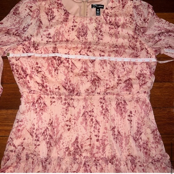 Aqua - pink with gold thread floral tiered dress - Picture 6 of 9